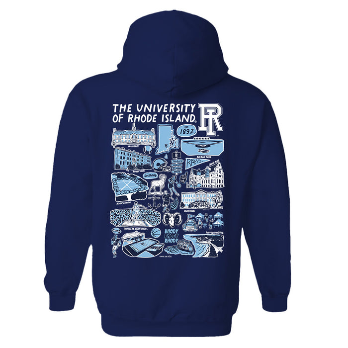 Rhode Island Rams Hand Sketched Artwork Navy Cotton Fleece Women Hoodie - Vive La Fête - Online Apparel Store