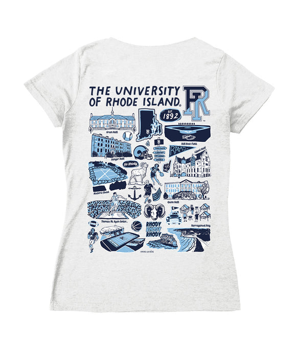 Rhode Island Rams Hand Sketched Vive La Fete Impressions Artwork Navy Women Cotton Short Sleeve V-Neck Tshirt