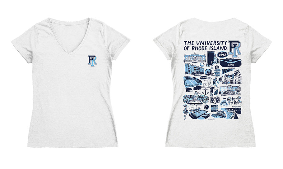 Rhode Island Rams Hand Sketched Vive La Fete Impressions Artwork Navy Women Cotton Short Sleeve V-Neck Tshirt
