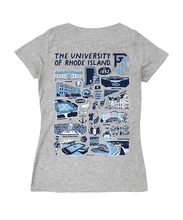 Rhode Island Rams Hand Sketched Vive La Fete Impressions Artwork Navy Women Cotton Short Sleeve V-Neck Tshirt