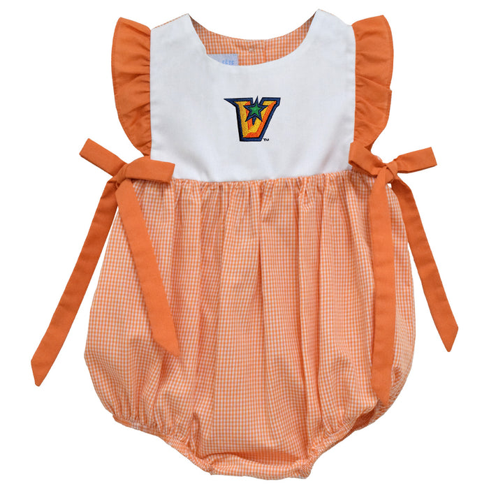 Texas-Rio Grande Valley Vaqueros Embroidered Orange Gingham Girls Bubble