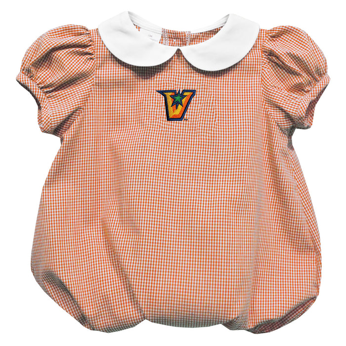 Texas-Rio Grande Valley Vaqueros Embroidered Orange Gingham Girls Baby Bubble Short Sleeve