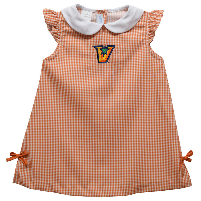 Texas-Rio Grande Valley Vaqueros Embroidered Orange Gingham A Line Dress