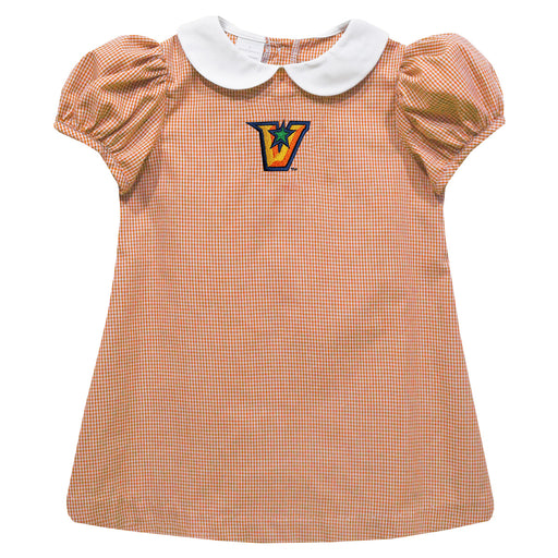 Texas-Rio Grande Valley Vaqueros Embroidered Orange Gingham Short Sleeve A Line Dress