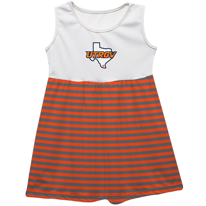 The University of Texas Rio Grande Valley Vive La Fete Girls White Game Day Sleeveless Tank Dress Royal Stripes on Skirt