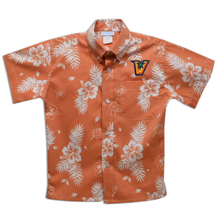 Texas-Rio Grande Valley Vaqueros Embroidered Orange Hawaiian Short Sleeve Button Down Shirt