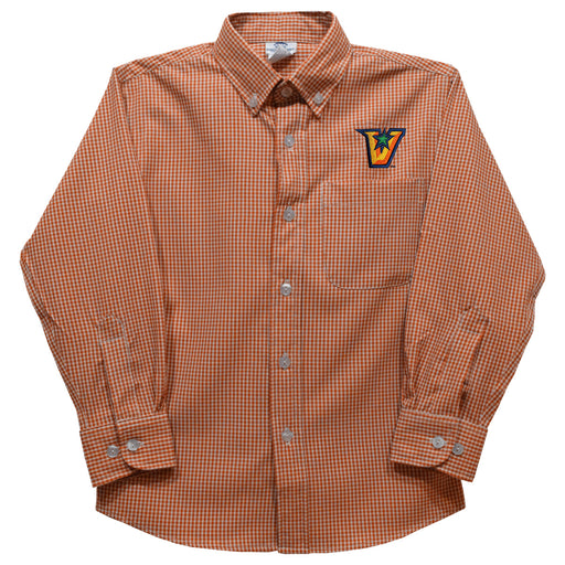 Texas-Rio Grande Valley Vaqueros Embroidered Orange Gingham Long Sleeve Button Down Shirt