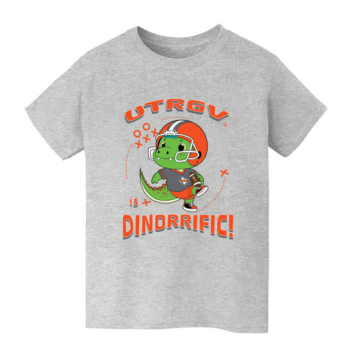 The University of Texas Rio Grande Valley Vaquero Vive La Fete Dinorrific Grey Cotton Short Sleeve Tee