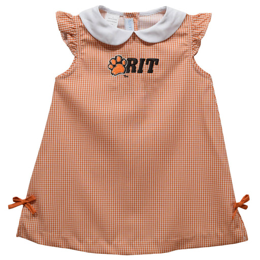 Rochester Institute of Technology Tigers, RIT Tigers Embroidered Orange Gingham A Line Dress
