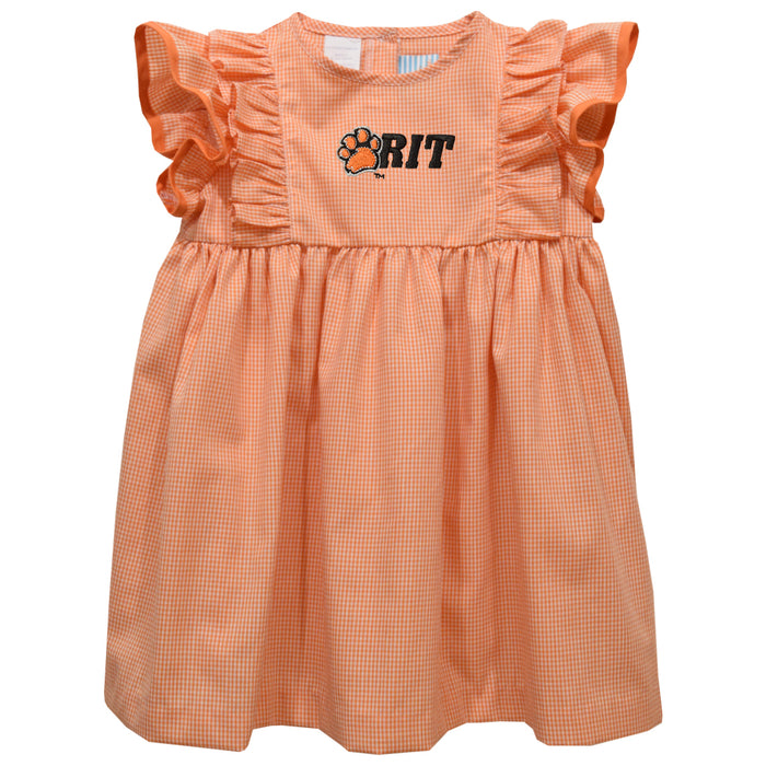 Rochester Institute of Technology Tigers, RIT Tigers Embroidered Orange Gingham Girls Ruffle Dress