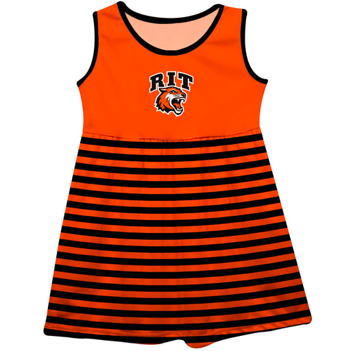 RIT Tigers Vive La Fete Girls Game Day Sleeveless Tank Dress Solid Orange Logo Stripes on Skirt