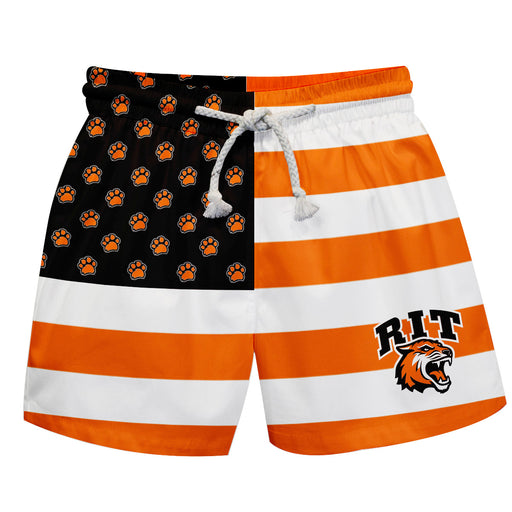 Rochester Institute of Technology Tigers, RIT Tigers Vive La Fete Game Day Orange Flag Swimtrunks V1