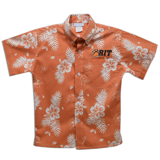 Rochester Institute of Technology Tigers, RIT Tigers Orange Hawaiian Short Sleeve Button Down Shirt