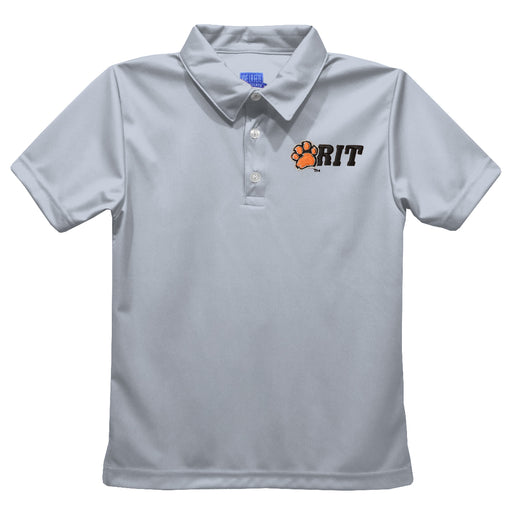 Rochester Institute of Technology Tigers, RIT Tigers Embroidered Gray Short Sleeve Polo Box Shirt
