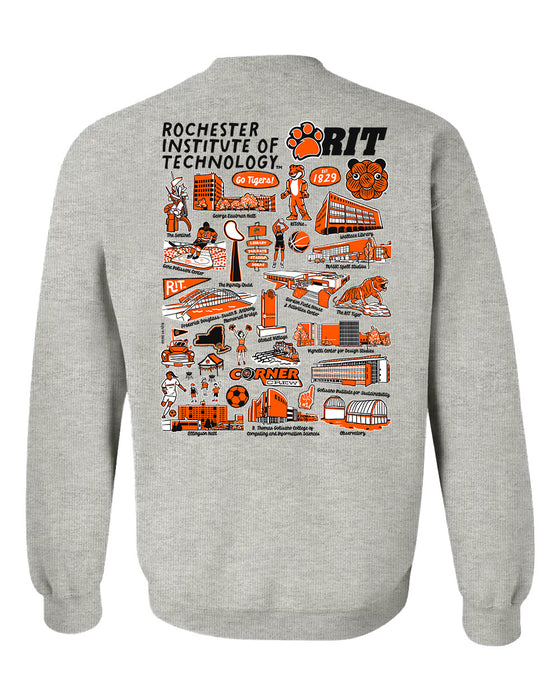 RIT Tigers Hand Sketched Vive La Fete Impressions Artwork Black Crew Neck Sweatshirt for Women - Vive La Fête - Online Apparel Store