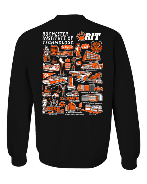 RIT Tigers Hand Sketched Vive La Fete Impressions Artwork Black Crew Neck Sweatshirt for Women - Vive La Fête - Online Apparel Store