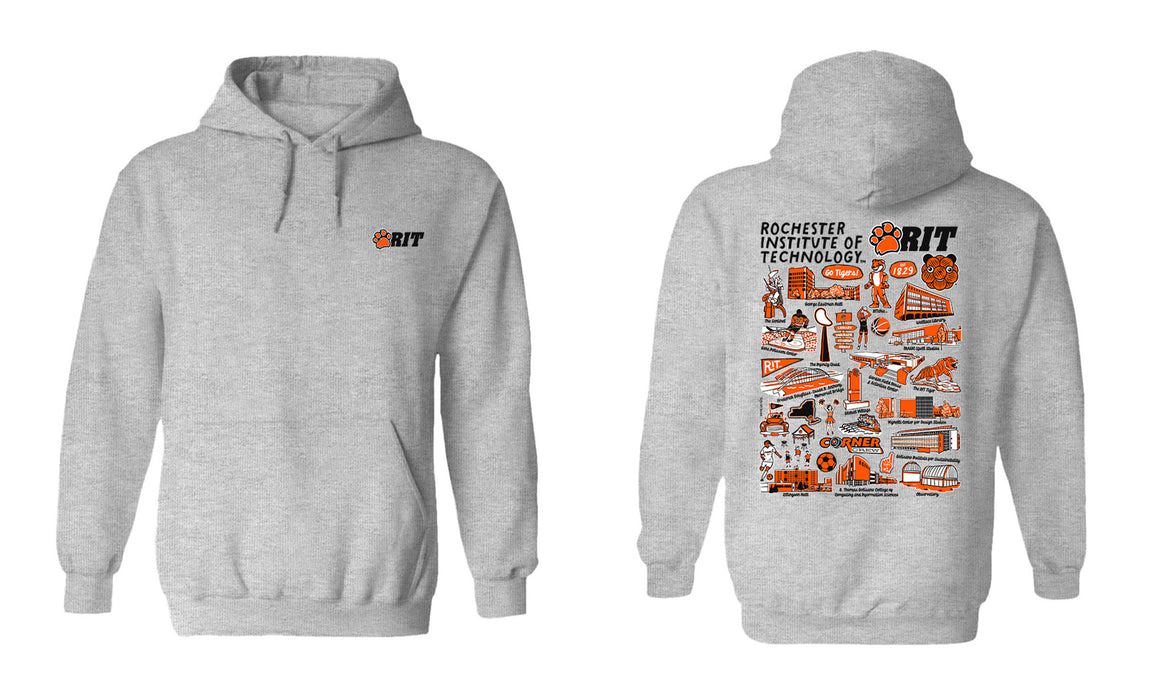 RIT Hand Sketched Vive La Fete Impressions Artwork Black Cotton Fleece Long Sleeve Hoodie - Vive La Fête - Online Apparel Store