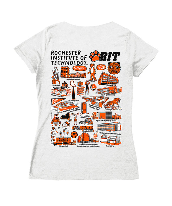 RIT Tigers Hand Sketched Vive La Fete Impressions Artwork Black Women Cotton Short Sleeve V-Neck Tshirt