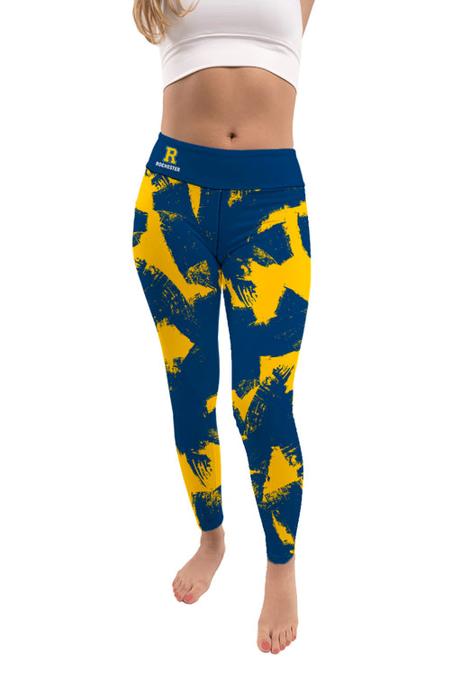 Rochester Yellowjackets Vive La Fete Paint Brush Logo on Waist Women Blue Yoga Leggings