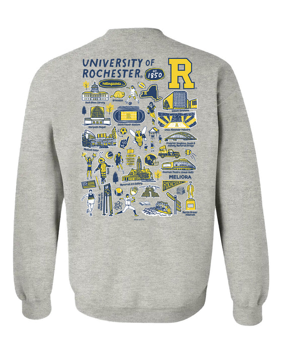 Rochester Yellowjackets Hand Sketched Vive La Fete Impressions Artwork Navy Crew Neck Sweatshirt for Women - Vive La Fête - Online Apparel Store