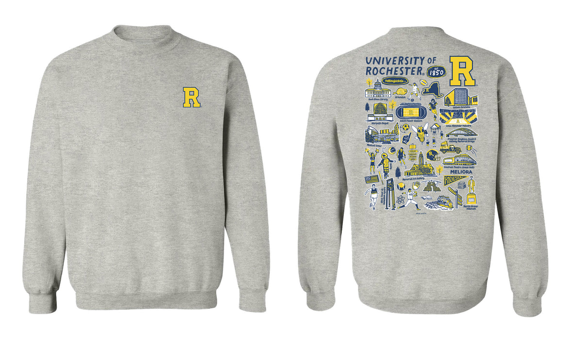 Rochester Yellowjackets Hand Sketched Vive La Fete Impressions Artwork Navy Crew Neck Sweatshirt for Women - Vive La Fête - Online Apparel Store