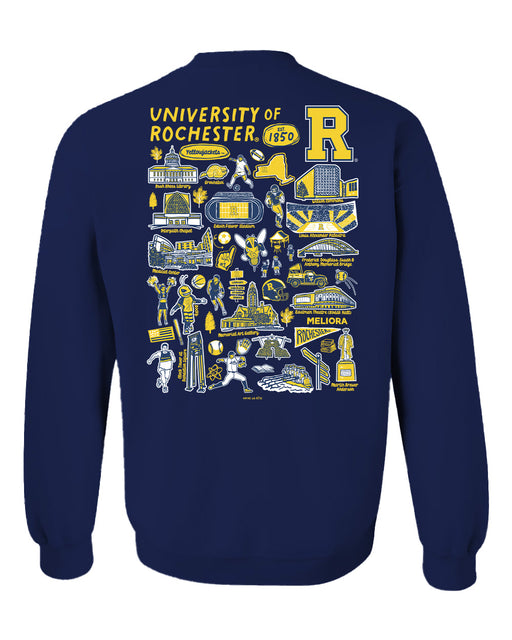 Rochester Yellowjackets Hand Sketched Vive La Fete Impressions Artwork Navy Crew Neck Sweatshirt for Women - Vive La Fête - Online Apparel Store