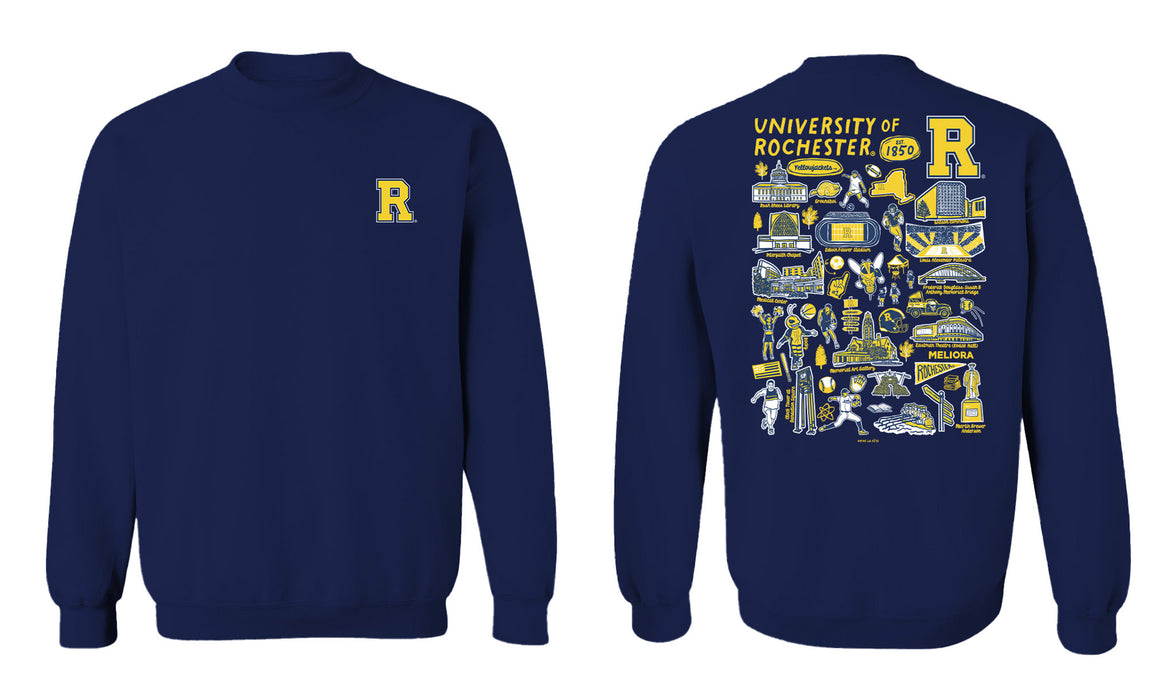 Rochester Yellowjackets Hand Sketched Vive La Fete Impressions Artwork Navy Crew Neck Sweatshirt for Women - Vive La Fête - Online Apparel Store