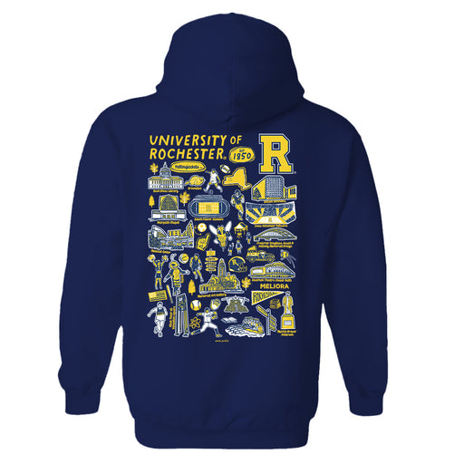 Rochester Yellowjackets Hand Sketched Vive La Fete Impressions Artwork Navy Cotton Fleece Long Sleeve Hoodie - Vive La Fête - Online Apparel Store