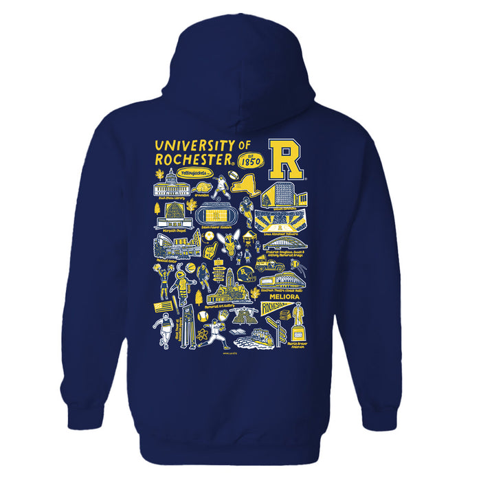 Rochester Yellowjackets Hand Sketched Vive La Fete Impressions Artwork Navy Cotton Fleece Long Sleeve Hoodie - Vive La Fête - Online Apparel Store