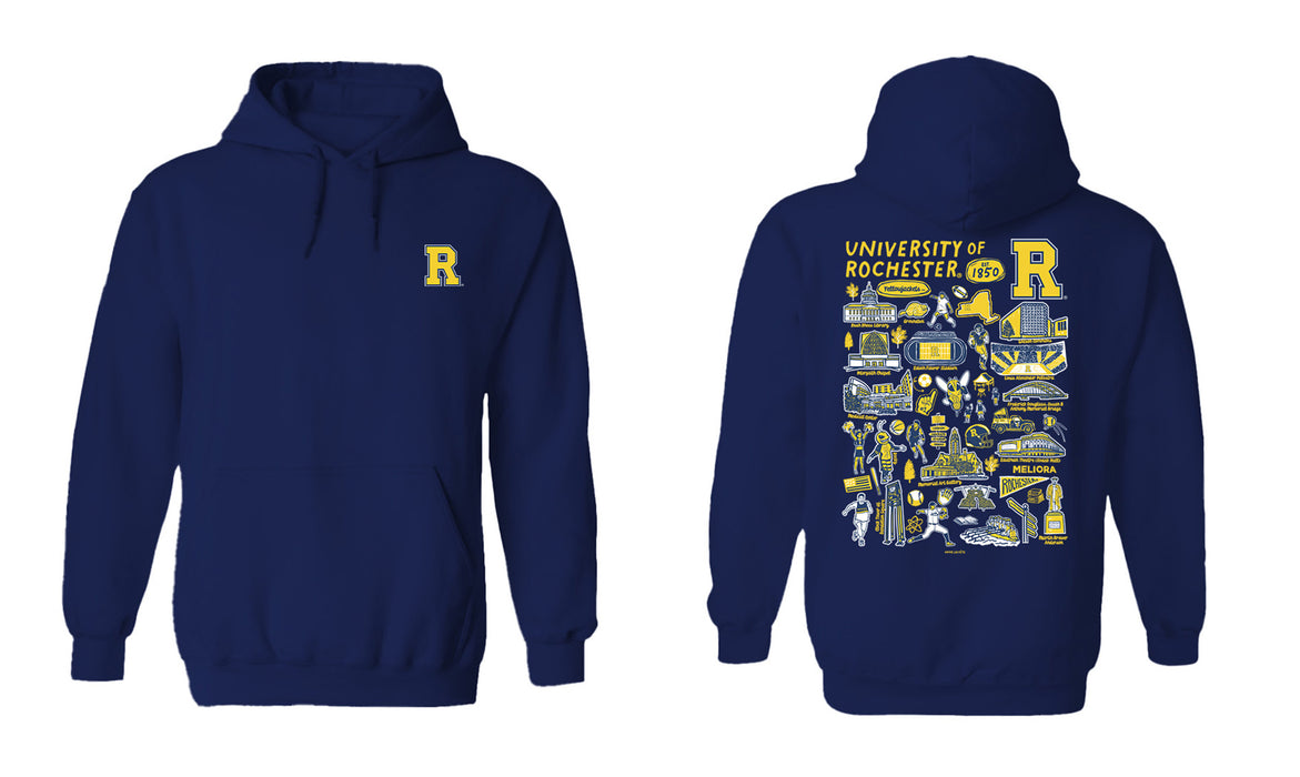 Rochester Yellowjackets Hand Sketched Vive La Fete Impressions Artwork Navy Cotton Fleece Long Sleeve Hoodie - Vive La Fête - Online Apparel Store