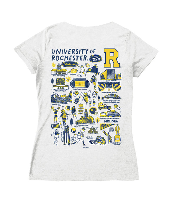 Rochester Yellowjackets Hand Sketched Vive La Fete Impressions Artwork Navy Women Cotton Short Sleeve V-Neck Tshirt