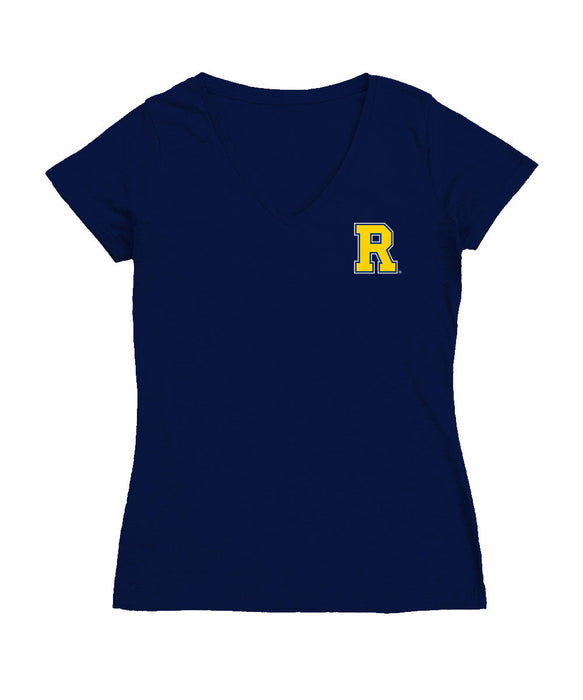 Rochester Yellowjackets Hand Sketched Vive La Fete Impressions Artwork Navy Women Cotton Short Sleeve V-Neck Tshirt