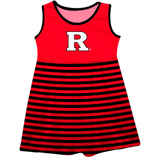 Rutgers State University Scarlet Knights Vive La Fete Girls Game Day Sleeveless Tank Dress Solid Red Logo Stripes on Ski