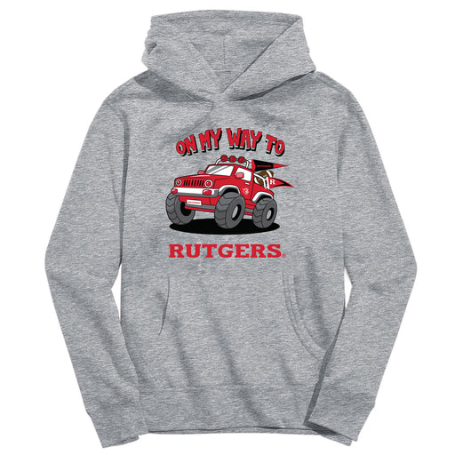 Rutgers State University Scarlet Knights On My Way Monster Truck Heather Grey Cotton Youth Hoodie