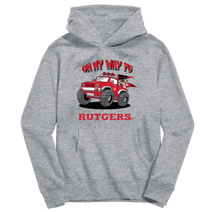 Rutgers State University Scarlet Knights On My Way Monster Truck Heather Grey Cotton Youth Hoodie