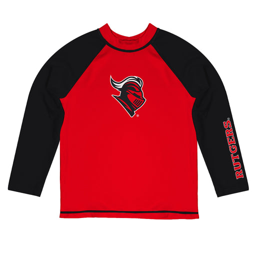 Rutgers State University Scarlet Knights Vive La Fete Logo Red Long Sleeve Raglan Rashguard