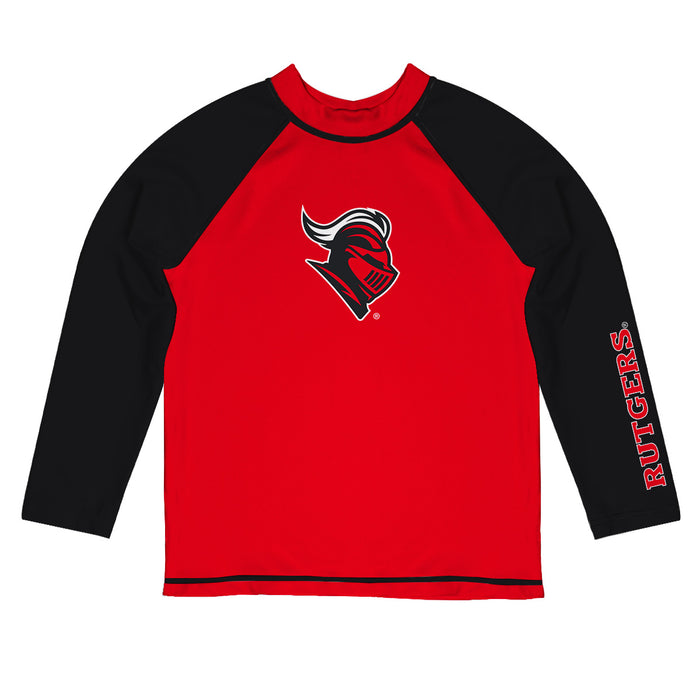 Rutgers State University Scarlet Knights Vive La Fete Logo Red Long Sleeve Raglan Rashguard