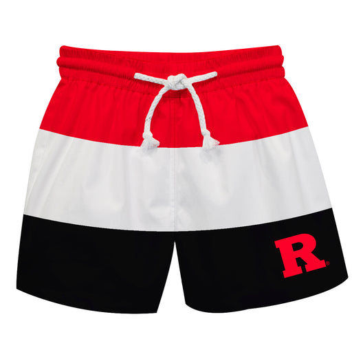 Rutgers State University Scarlet Knights Vive La Fete Red Stripes Swimtrunks V1