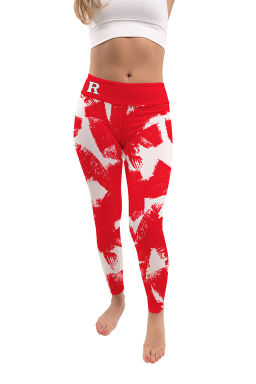 Rutgers State University Scarlet Knights Vive La Fete Paint Brush Logo on Waist Women Red Yoga Leggings