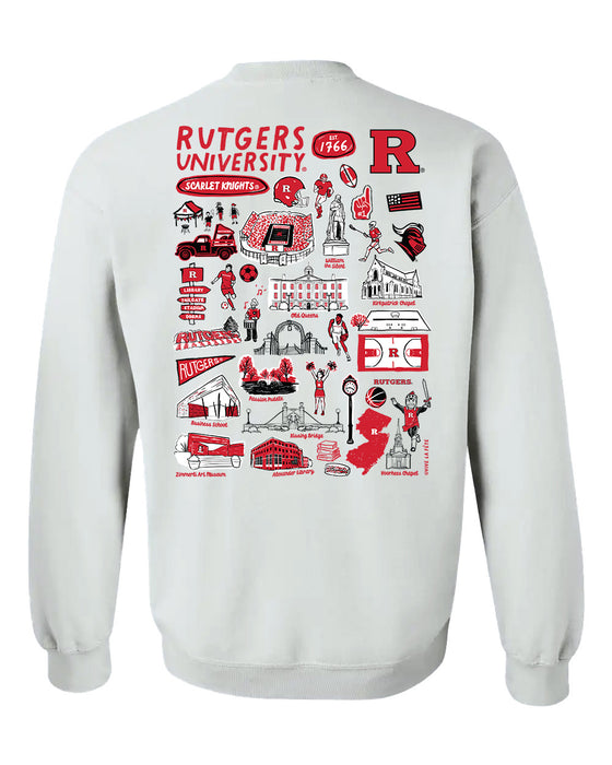 Rutgers State University Scarlet Knights Hand Sketched Vive La Fete Impressions Artwork Red Crew Neck Sweatshirt for Wom - Vive La Fête - Online Apparel Store