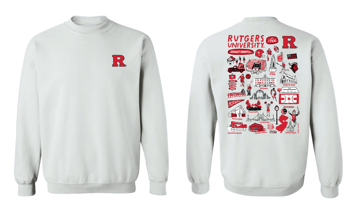 Rutgers State University Scarlet Knights Hand Sketched Vive La Fete Impressions Artwork Red Crew Neck Sweatshirt for Wom - Vive La Fête - Online Apparel Store