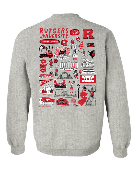 Rutgers State University Scarlet Knights Hand Sketched Vive La Fete Impressions Artwork Red Crew Neck Sweatshirt for Wom - Vive La Fête - Online Apparel Store