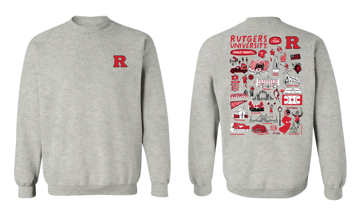 Rutgers State University Scarlet Knights Hand Sketched Vive La Fete Impressions Artwork Red Crew Neck Sweatshirt for Wom - Vive La Fête - Online Apparel Store