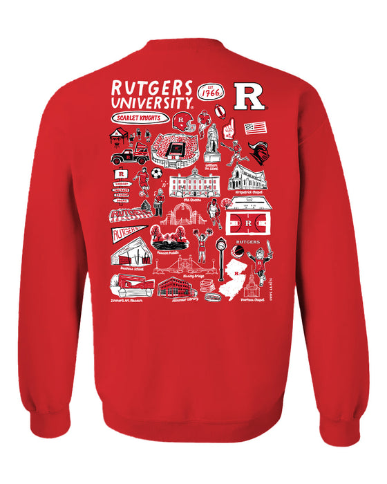 Rutgers State University Scarlet Knights Hand Sketched Vive La Fete Impressions Artwork Red Crew Neck Sweatshirt for Wom - Vive La Fête - Online Apparel Store