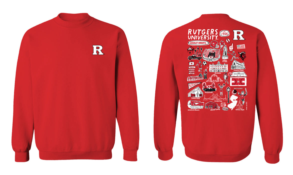 Rutgers State University Scarlet Knights Hand Sketched Vive La Fete Impressions Artwork Red Crew Neck Sweatshirt for Wom - Vive La Fête - Online Apparel Store
