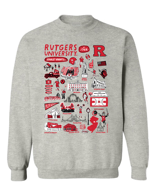 Rutgers Scarlet Knights Hand Sketched Vive La Fete Impressions Grey Cotton Crewneck Sweatshirt for Women