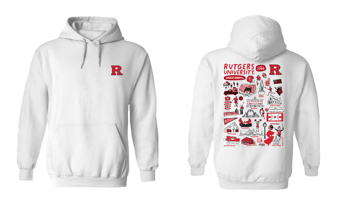 Rutgers Scarlet Knights Hand Sketched Vive La Fete Impressions Artwork Red Cotton Fleece Long Sleeve Hoodie - Vive La Fête - Online Apparel Store
