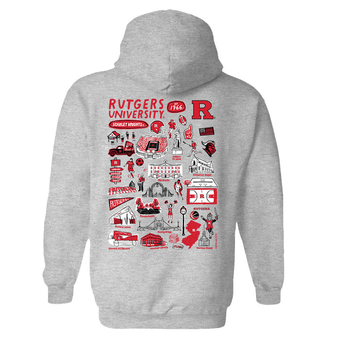 Rutgers Scarlet Knights Hand Sketched Vive La Fete Impressions Artwork Red Cotton Fleece Long Sleeve Hoodie - Vive La Fête - Online Apparel Store