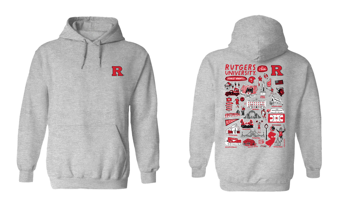 Rutgers Scarlet Knights Hand Sketched Vive La Fete Impressions Artwork Red Cotton Fleece Long Sleeve Hoodie - Vive La Fête - Online Apparel Store