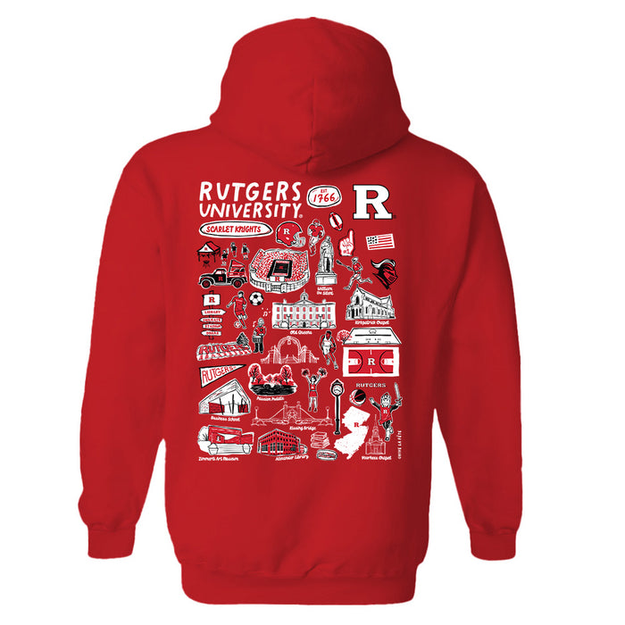 Rutgers Scarlet Knights Hand Sketched Vive La Fete Impressions Artwork Red Cotton Fleece Long Sleeve Hoodie - Vive La Fête - Online Apparel Store